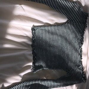 Green Striped Long Sleeve Crop Top